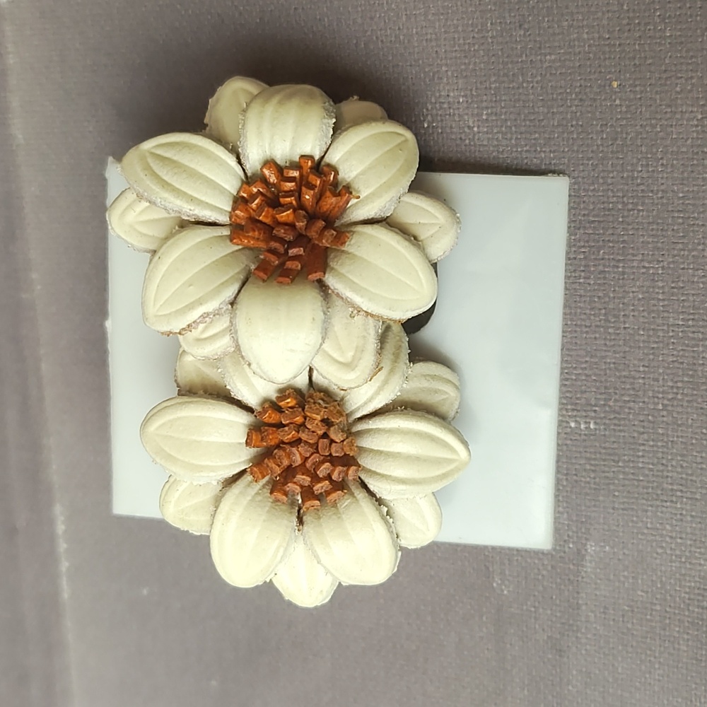 Handcrafted White leather flower earrings